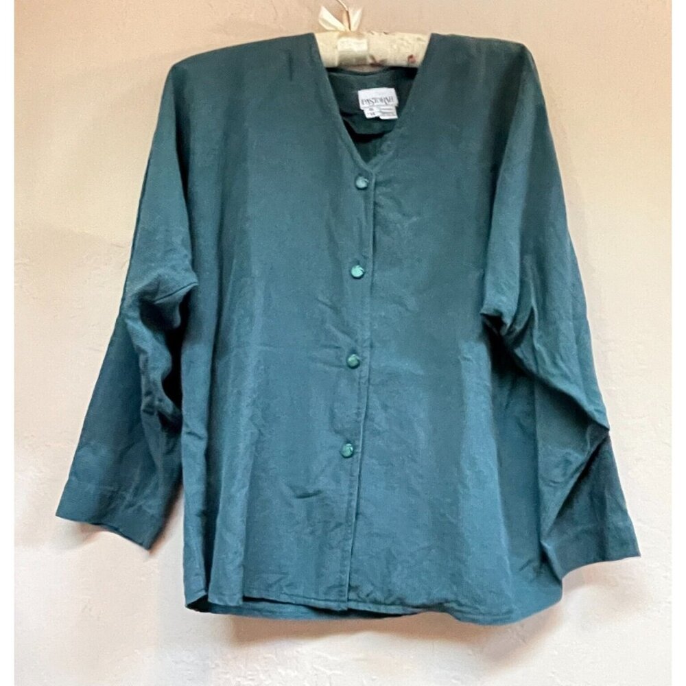 Vintage Pastorale Women S/M V-Neck 3/4 Sleeve Silk Corduroy Shirt Lightweight